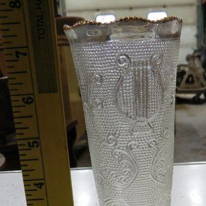 Jeanette Harp & Scroll Glass Bud Vase with Gold Trim